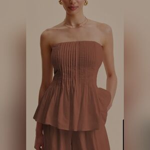 Commense Cotton Pleated Strapless  Peplum Top - Medium - New